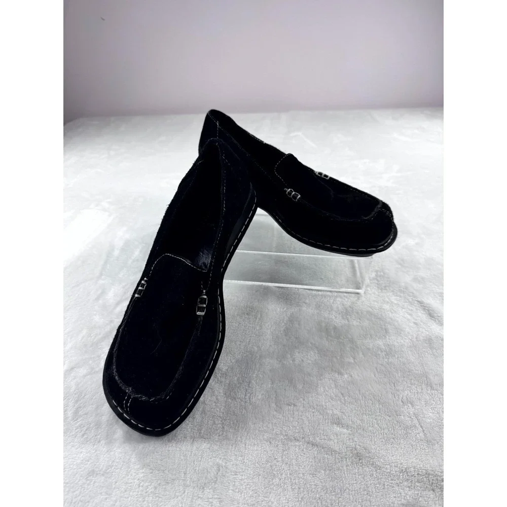 Passports‎ Loafers Shoes Women's 8m Black Suede Leather Slip-On Moc Toe Comfort